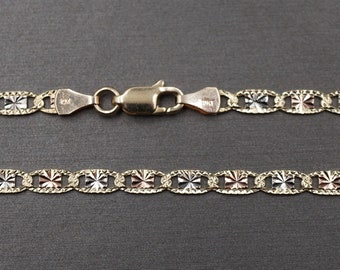 10K Gold Valentino Chain Necklace: 3.4mm Diamond Cut Tri-Color