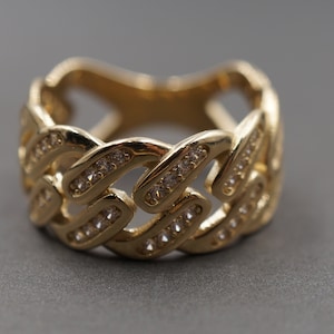 10K Solid Gelb Gold Iced CZ 10,8 MM Kubanische Panzer Link Band Ring. Männer Frauen