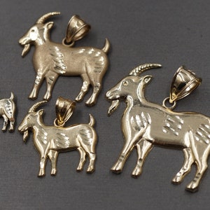 10k Solid Yellow Gold Diamond Cut Goat Charm Pendant. 4 Sizes