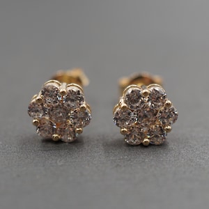 10K Solid Yellow Gold 7.5MM Beautiful Iced Cluster CZ Stud Earring. Women Children Men