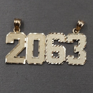 10K Solid Yellow Gold Diamond Cut Four Digit Number Charm Pendant. Men Women Children Boy Girl Baby 2 Different Sizes 0.8&quot; , 1&quot;