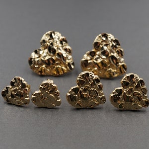 10K Solid Yellow Gold Diamond Cut Nugget Heart Stud Earrings. Men Women Children Kid Baby 3 Sizes