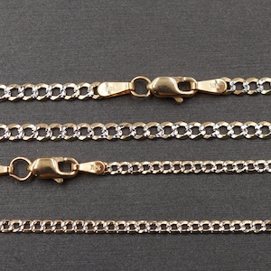 Collar de cadena de eslabones cubanos de dos tonos de oro amarillo macizo de 10 quilates de 2 mm y 2,6 mm. Pulsera de 18 cm para hombre, mujer y niño, de 40,6 a 61 cm.
