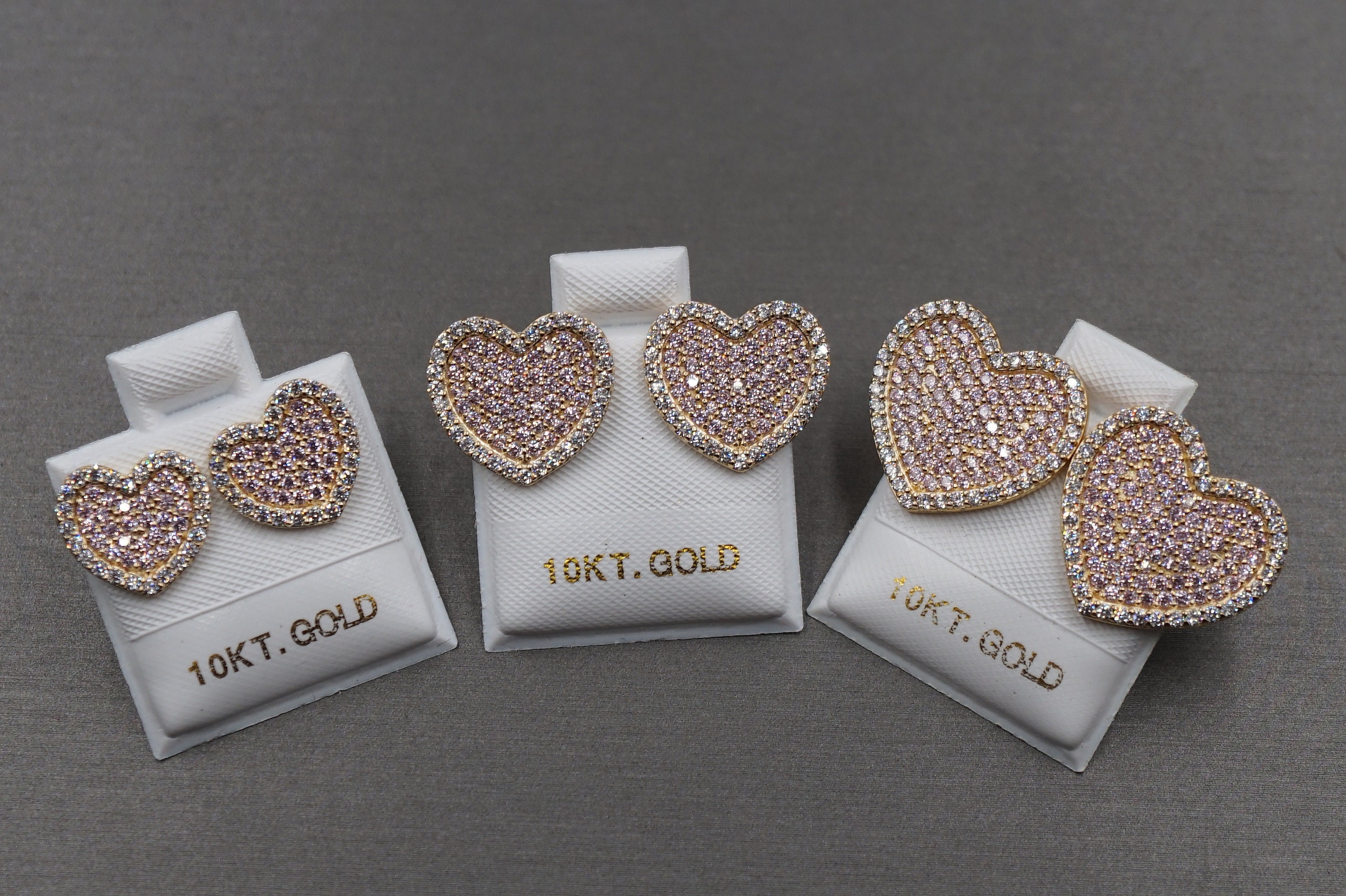 10K Solid Gelb Gold Fancy Herz rosa und weiß CZ Ohrstecker. Frauen Kinder Kind Männer