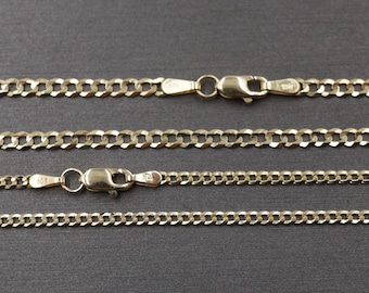 10K Solid Yellow Gold Cuban Curb Chain Necklace: 2MM, 2.6MM