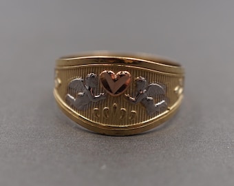 10K Solid Gelbgold 11 MM Tri Color Engel Mit Herz Bandring.
