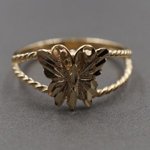 10K Solid Yellow Gold 10MM Diamond Cut Butterfly Rope Trim Band Ring.