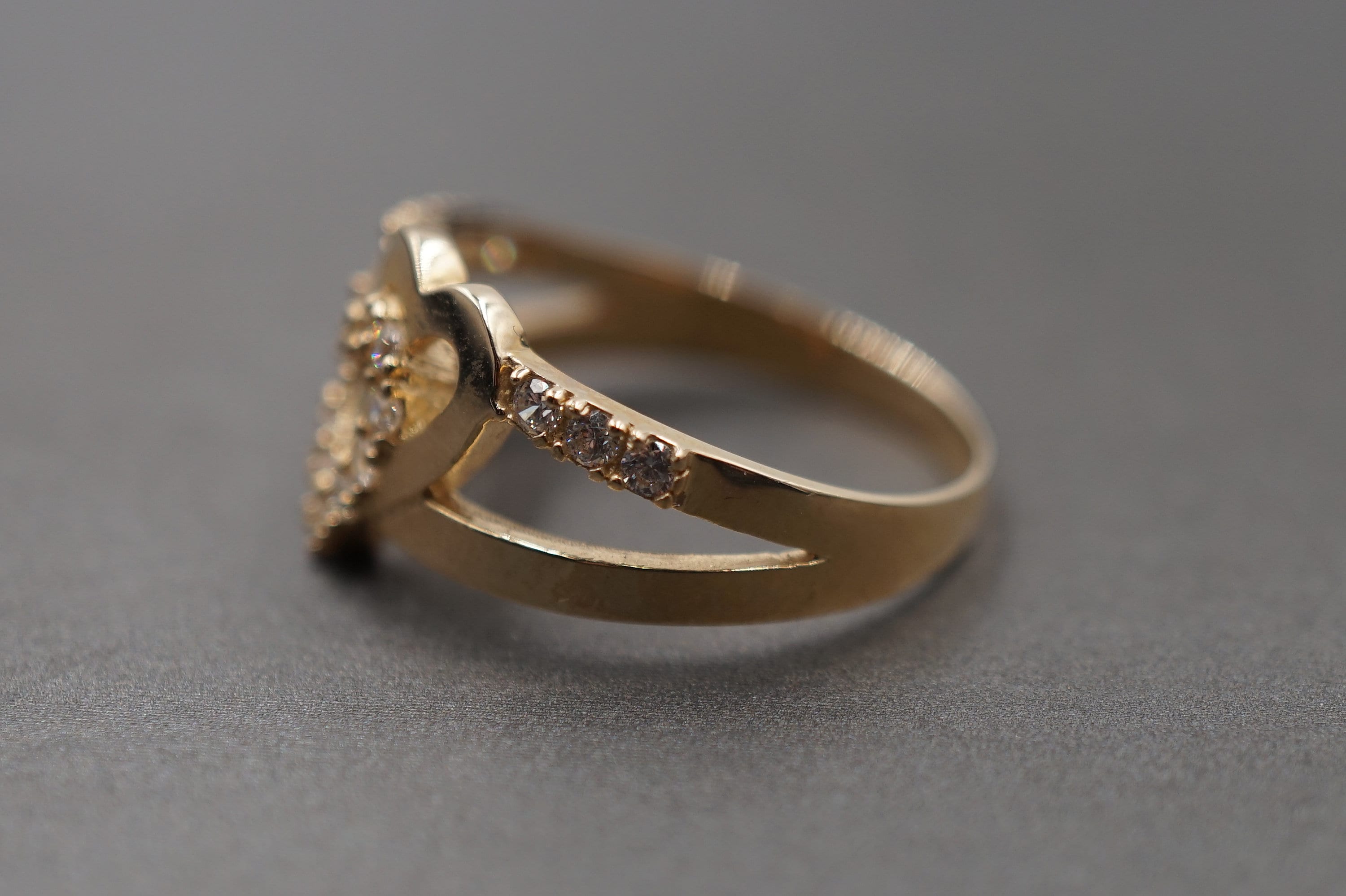 Double Fancy 10K Solid Yellow Gold Fancy Double Heart CZ Band Ring. - Etsy