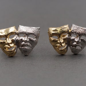 10K Gold Two-Tone Comedy Mask Stud Earrings