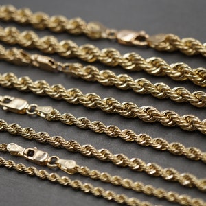 10K Yellow Gold Hollow Rope 2MM - 5MM Chain Necklace. 16" - 30" Men Women Children Kid Baby Boy Girl