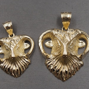10K Solid Yellow Gold Diamond Cut Aries Ram Zodiac Charm Pendant. 2 Sizes Men Women Children Kid
