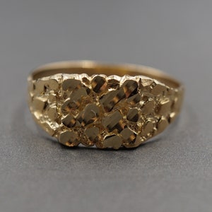 10K Solid Yellow Gold 9.85MM Diamond Cut Men Women Children Nugget Band Ring.