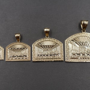 10K Solid Yellow Gold Diamond Cut Last Supper Charm Pendant. 4 Sizes