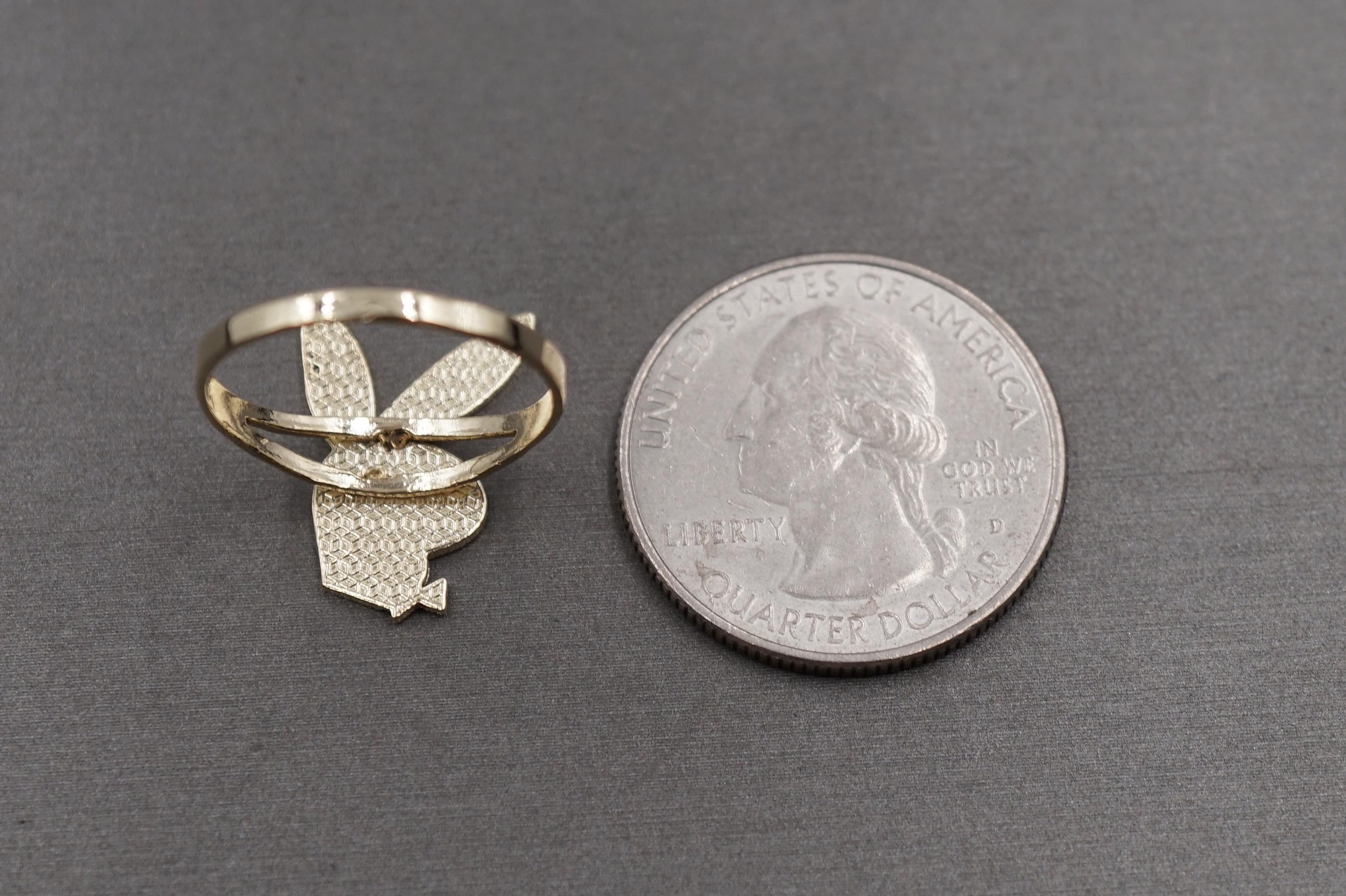 10K Solid Yellow Gold Diamond Cut Playboy Bunny Rabbit Band Ring