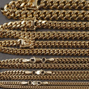 10K Solid Yellow Gold Miami Cuban Curb Link Bracelet. Men Women Children 3MM - 8.2MM