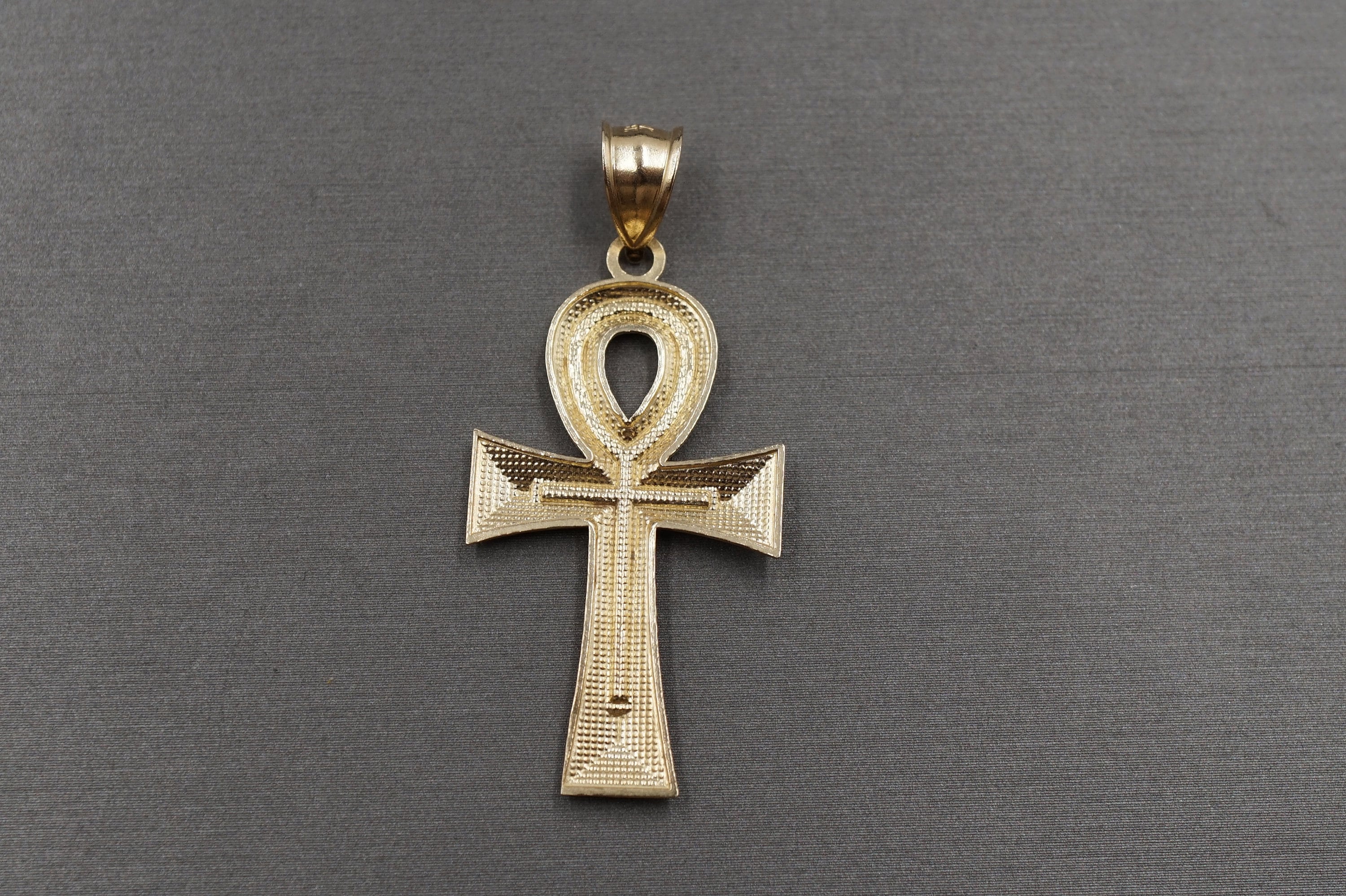 10k Yellow Gold Egyptian Ankh Cross Pendant - Polished, 1.03 Inch, Handcrafted In USA - View #9