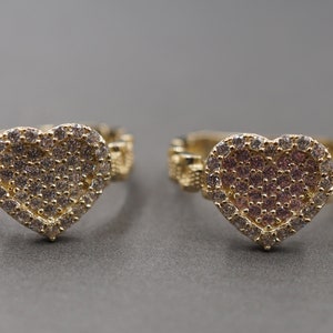 10K Solid Yellow Gold 12MM Pink Or White CZ 12MM Heart Rollie President Style Band Ring.