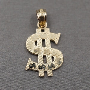 10K Solid Yellow Gold 0.8&quot; Small Money Dollar Sign Charm Pendant.