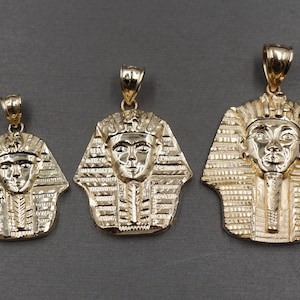 10K Solid Yellow Gold Diamond Cut Egyptian Sphinx Pharaoh Charm Pendant. 3 Sizes