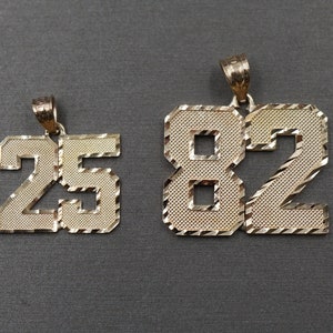 10K Solid Yellow Gold Diamond Cut Two Digit  Number Charm Pendant. Men Women Children Boy Girl Baby 2 Different Sizes 0.8&quot; , 1&quot;
