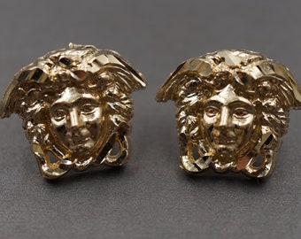 10K Solid Gelbgold Diamond Cut 0,7 "Medusa Kopf Ohrstecker.