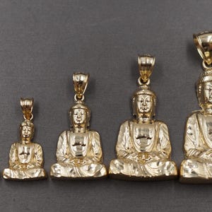 10K Solid Yellow Gold Diamond Cut Buddha Charm Pendant. 5 Sizes