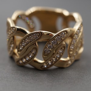 10K Gelbgold gefrorster CZ-Kubanische Link-Ring - Größe 10