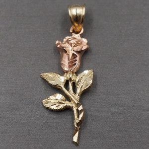 10K Solid Yellow Gold 1.4&quot; Diamond Cut Multi Tone Flower Charm Pendant.