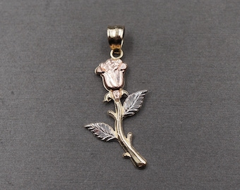 10K Solid Yellow Gold 1.3" Diamond Cut Multi Tone Flower Charm Pendant.