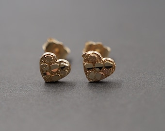 10K Solid Gelbgold 6 MM Diamantschliff Kleine Nugget Herz Ohrstecker. Frauen Kind Kinder Mädchen