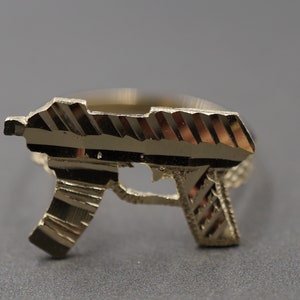 10K Solid Yellow Gold Diamond Cut UZI Gun Band Ring. 3 Sizes image 2