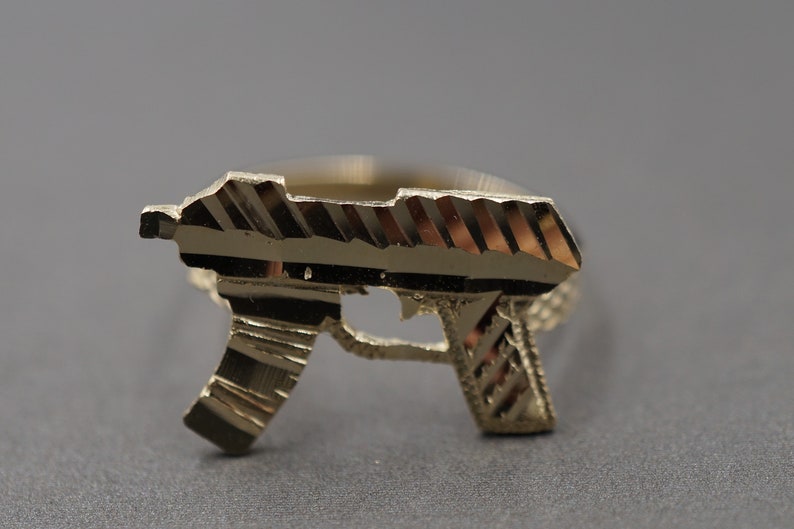 10K Solid Yellow Gold Diamond Cut UZI Gun Band Ring. 3 Sizes image 2