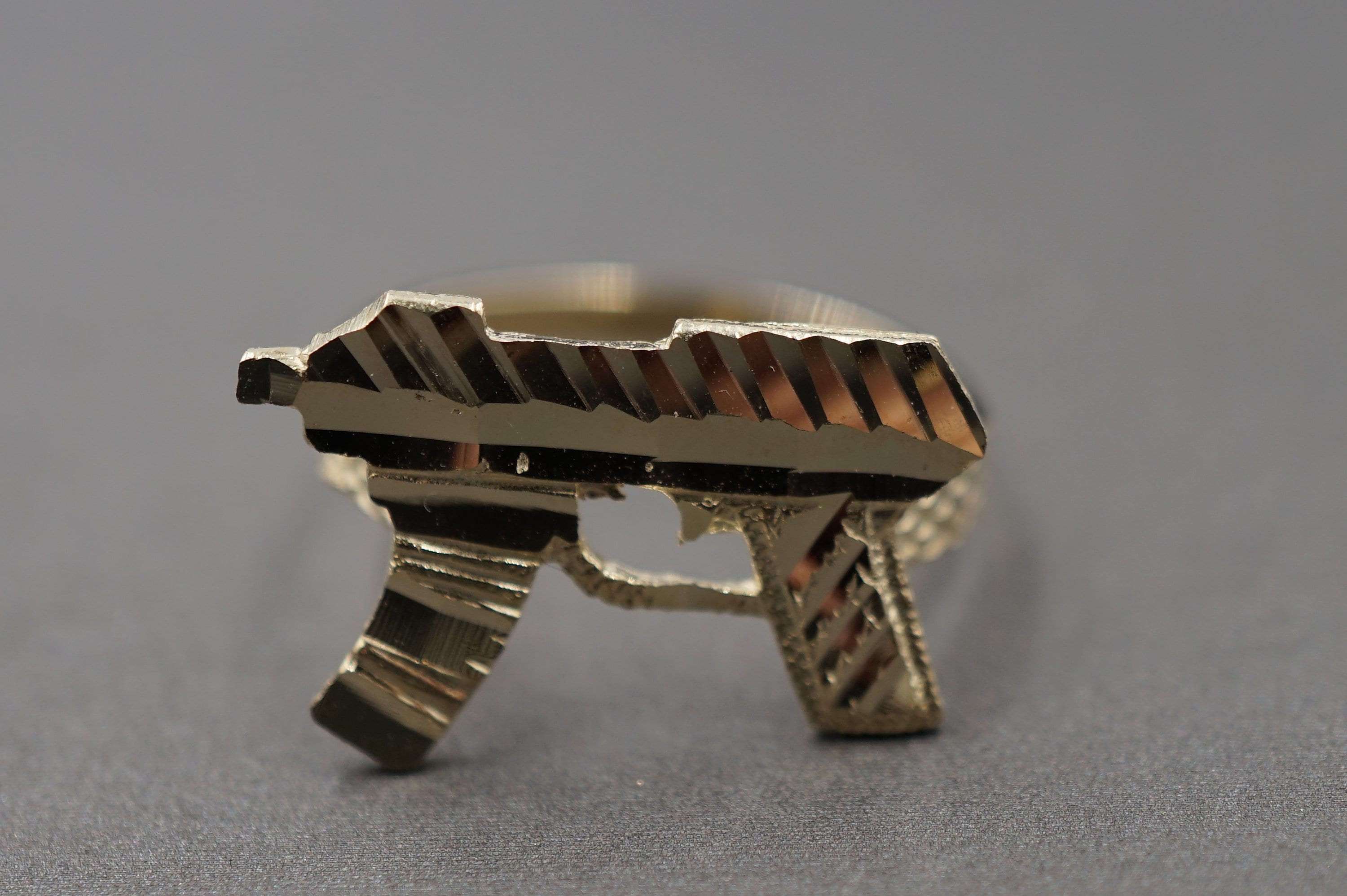 10K Solid Yellow Gold Diamond Cut UZI Gun Band Ring. 3 Sizes - Etsy, image size:3000x1997