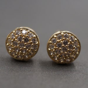 10K Solid Gelbgold 8,2 MM Kreis Iced CZ Ohrstecker. Herren Damen Kinder
