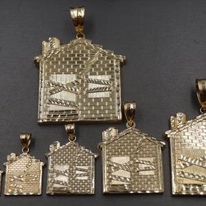 10K Solid Yellow Gold Diamond Cut Trap House Charm Pendant. 6 Sizes