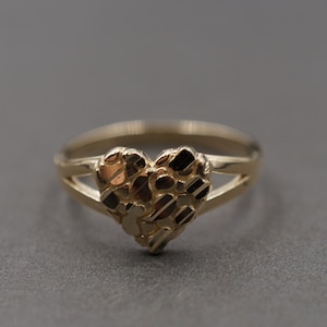 10K Yellow Gold Diamond Cut Heart Nugget Ring