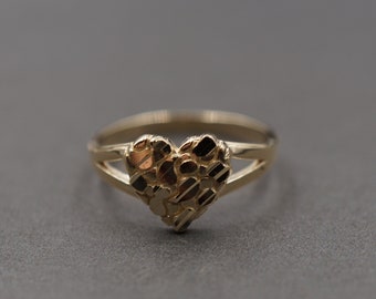10K Solid Yellow Gold 8MM Small Diamond Cut Heart Nugget Baby Kid Children Women Knuckle Pinky Band Ring.