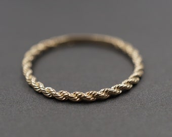 10K Solid Yellow Gold 1.6MM Dainty Rope Trim Band Ring.