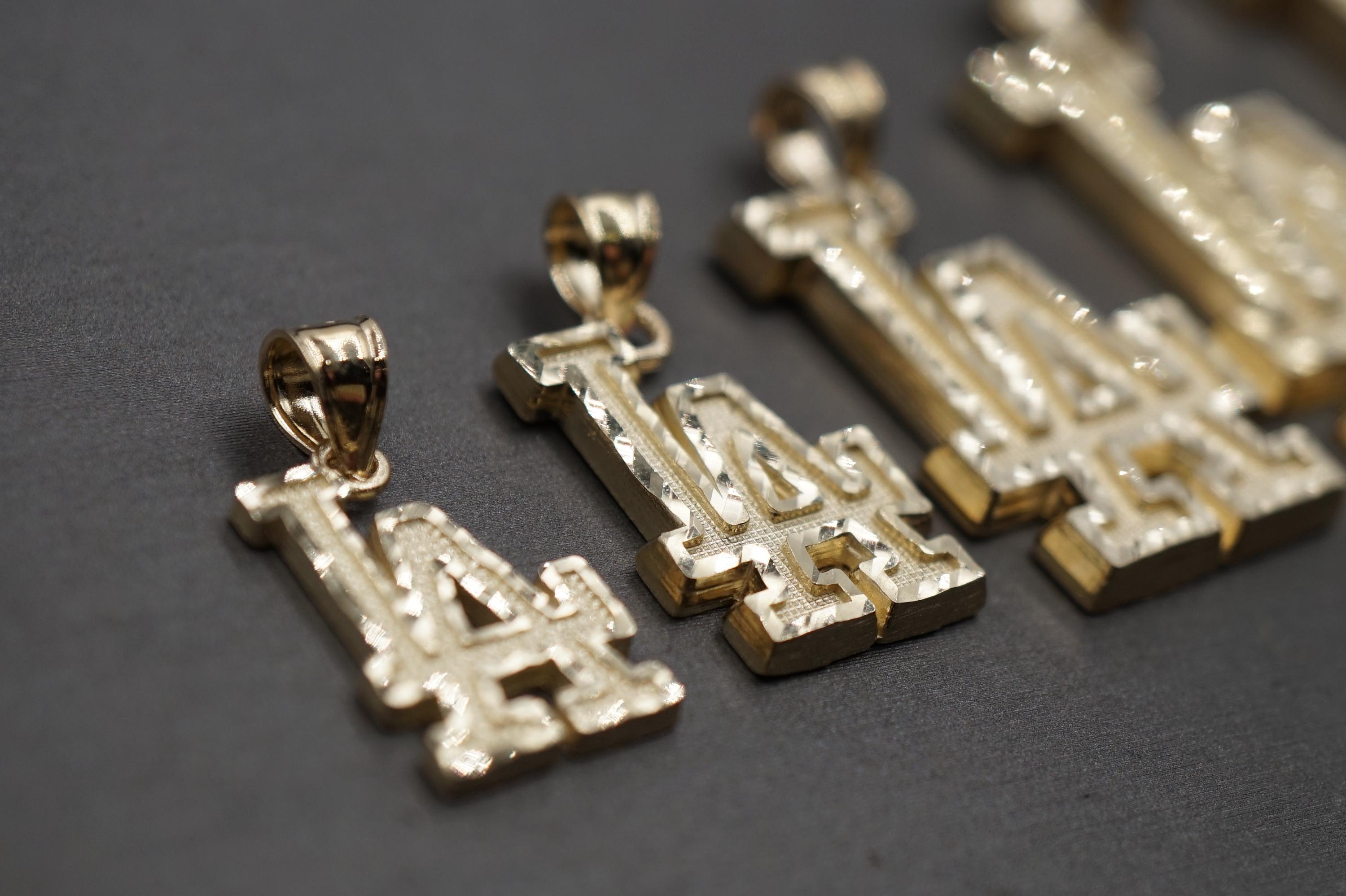 10K Solid Yellow Gold Diamond Cut Los Angeles LA Charm Pendant. 5 