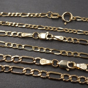 10K Gelbgold Hohl Figaro Halskette. 1,8 MM, 2,5 MM, 3,5 MM, 16 &quot;- 24&quot; Männer Frauen Kinder Kind Junge Mädchen