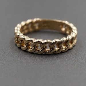 10K Solid Gelb Gold 5 MM Kubanischer Panzer Link Band Ring.