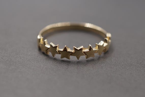 10K ソリッド イエロー ゴールド 3.6 MM スター バンド リング