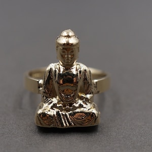 10K Solid Gelb Gold 0,75 "Buddha Bandring.