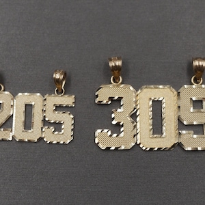 10K Solid Yellow Gold Diamond Cut Three Digit Number Charm Pendant. Men Women Children Boy Girl Baby 2 Different Sizes 0.8&quot; , 1&quot;