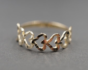10K Solid Yellow Gold 5.85MM Diamond Cut Sideway Shine Heart Light Band Ring.