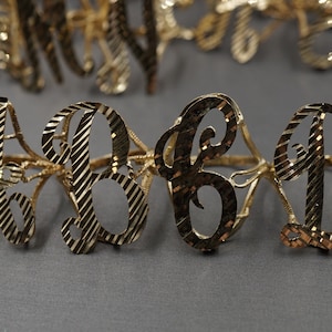 10K Solid Yellow Gold 1.15&quot; Diamond Cut Cursive Initial Alphabet Letter Band Ring.