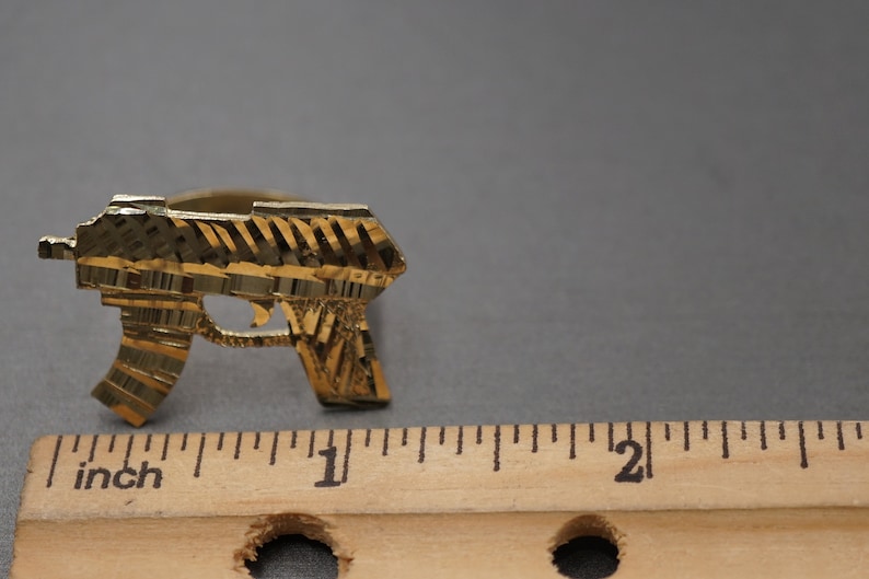 10K Solid Yellow Gold Diamond Cut UZI Gun Band Ring. 3 Sizes image 10