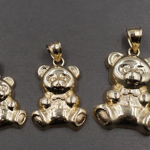 10K Solid Yellow Gold Teddy Bear Charm Pendant. 3 Sizes