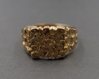 Anel de ouro amarelo maciço 10K com lapidação de diamante de 12,5 mm, masculino, feminino e infantil, com faixa de pepita.