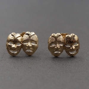 10K massivt gult guld med glad och ledsen komedimask och två ansikten.